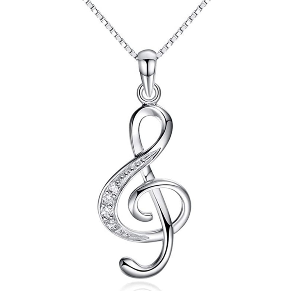 Music Note Pendant NecklaceSterling Silver Cubic Zirconia Jewelry for Women